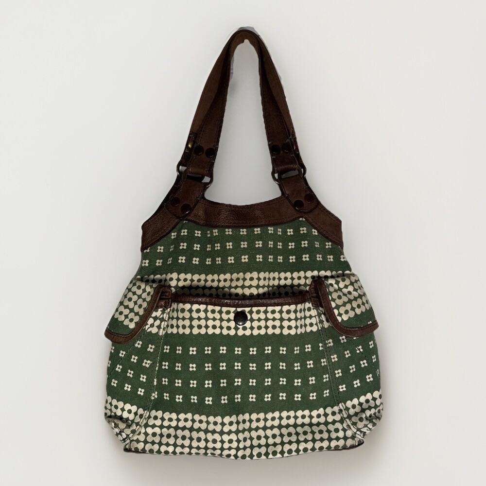 Lucky Brand Hobo Handbag - Vintage Inspired - Green Canvas Leather Shoulder Bag